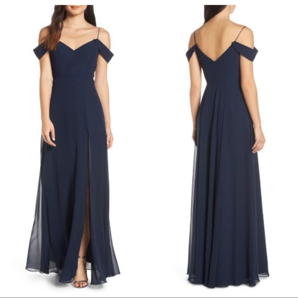 SALE Jenny Yoo Cold Shoulder Chiffon Evening Dress